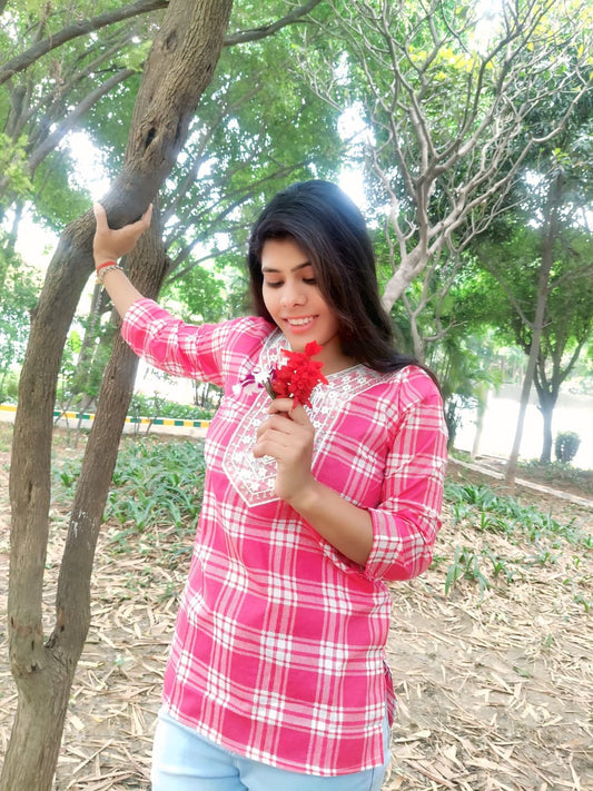 Pink Printed Short Kurti