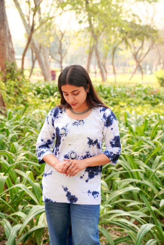 Blue Tie-Dye Women’s Short Kurti Top