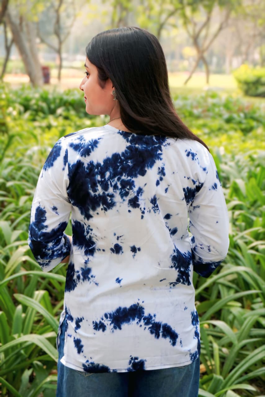 Blue Tie-Dye Women’s Short Kurti Top