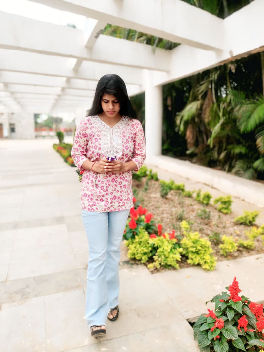 Pink Printed Short Kurti