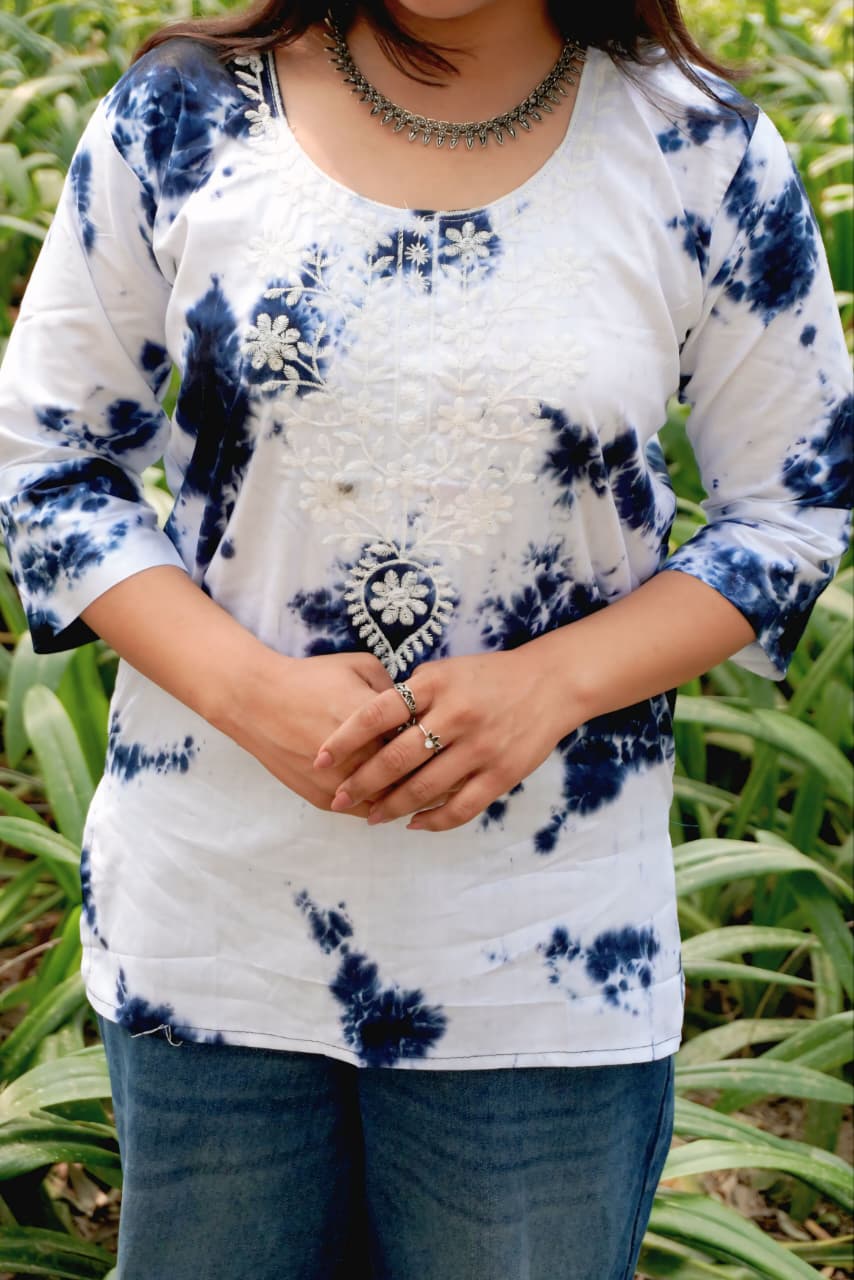 Blue Tie-Dye Women’s Short Kurti Top