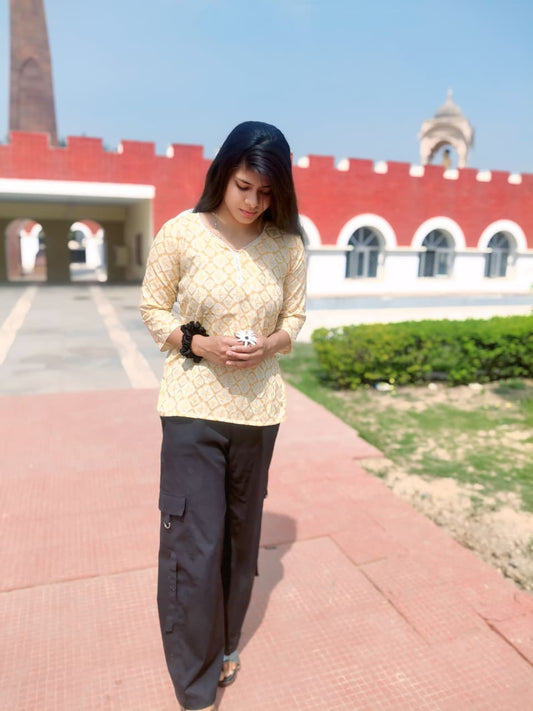 Light Yellow Printed Kurti