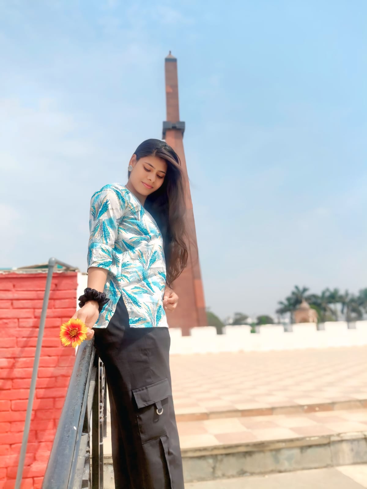 Sky Blue Floral Short Kurti