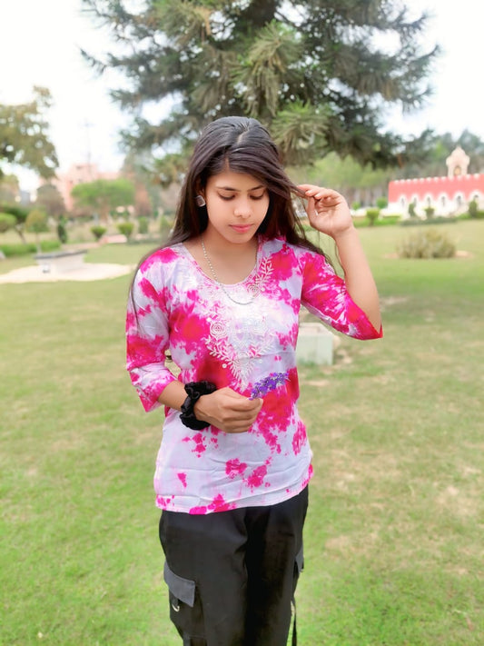 Pink White Kadai Kurti