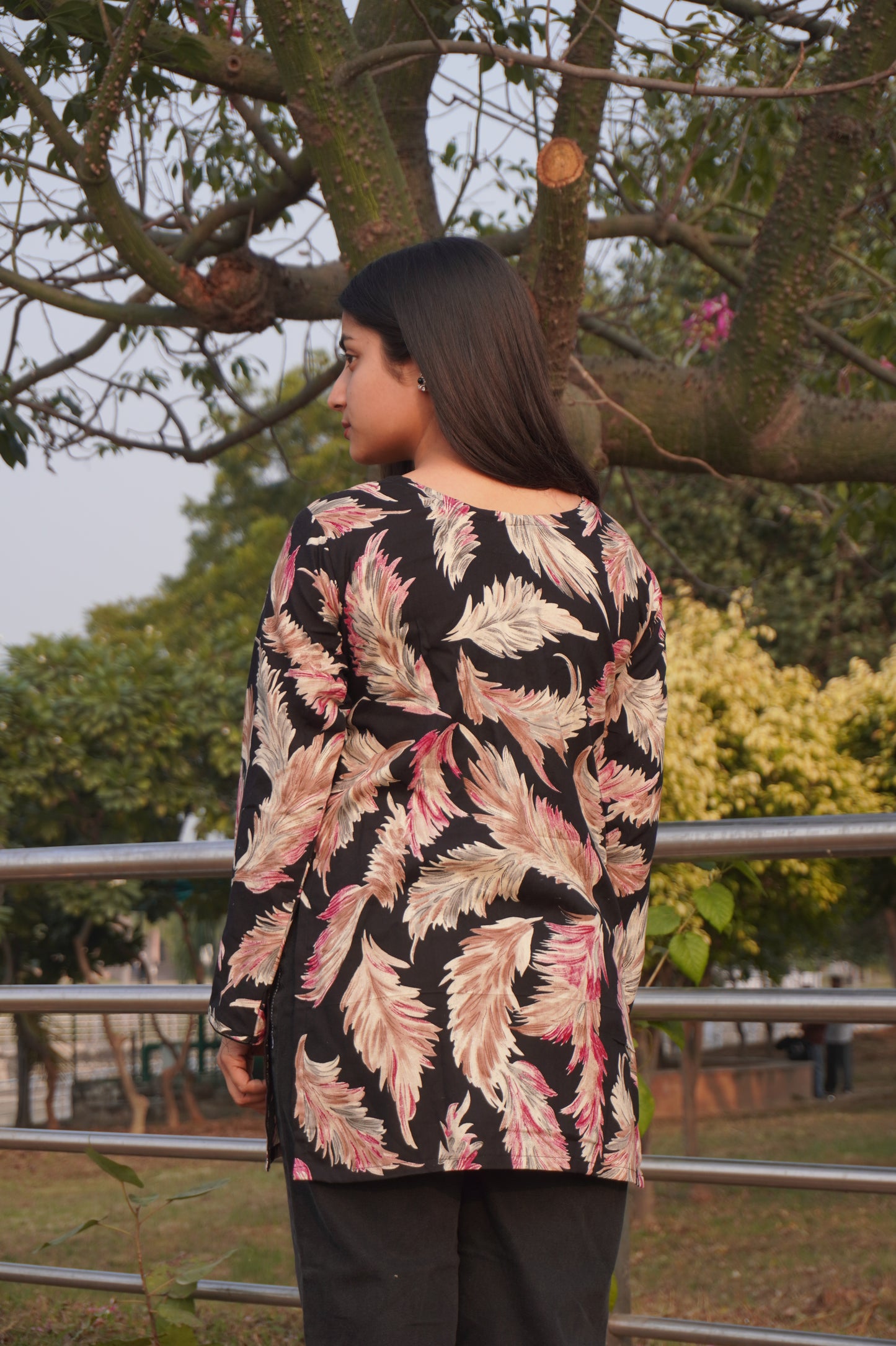 Black & White Feather Print Short Kurti