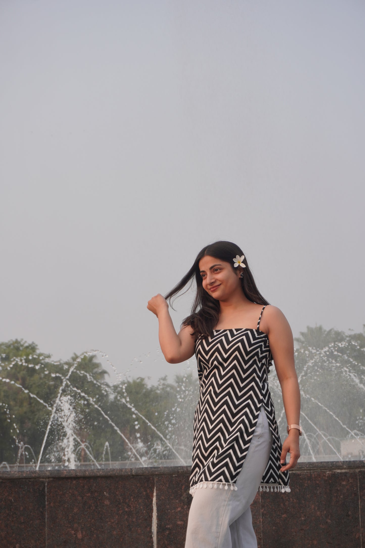 Black & White Zig-Zag Short Kurti