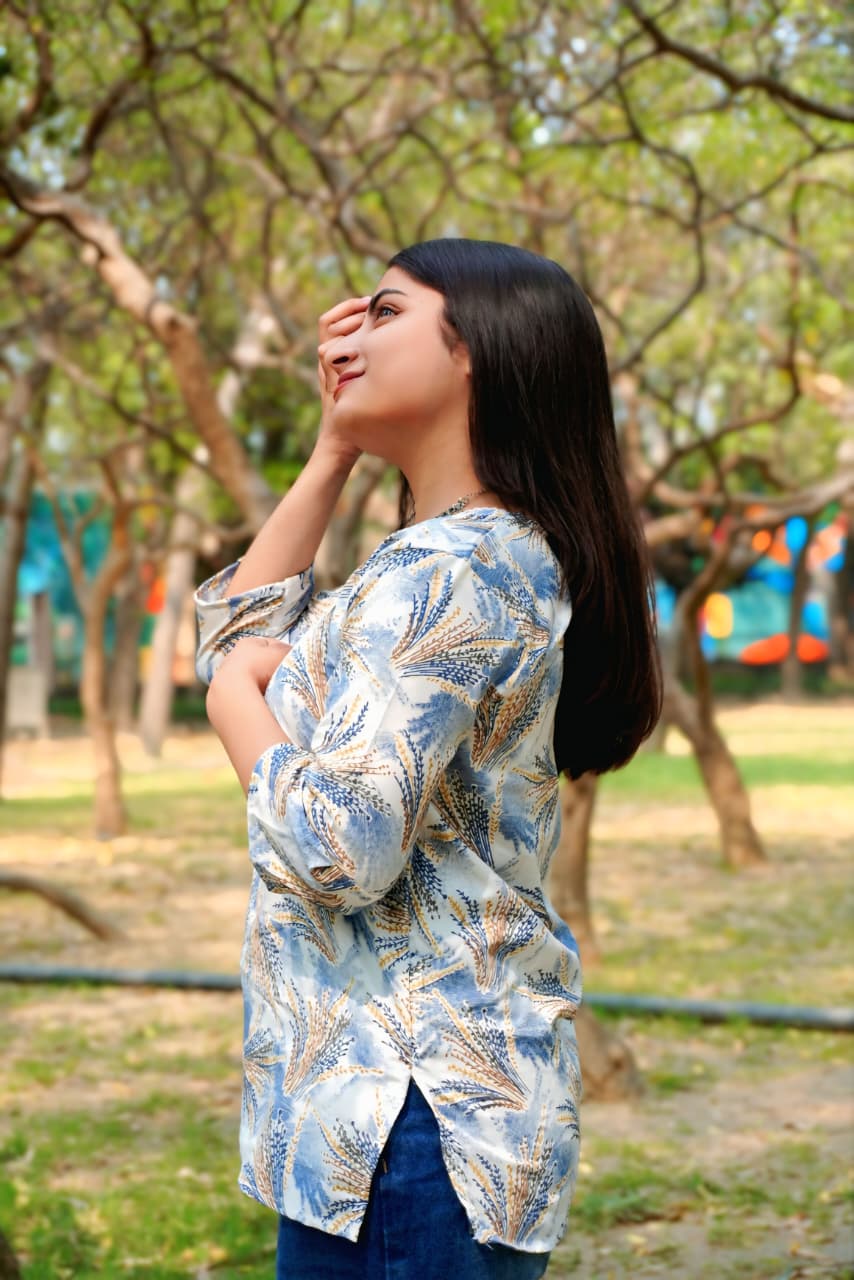 Women’s Floral Short Kurti Top – Casual Daily Wear | Soft Cotton | 3/4 Sleeve