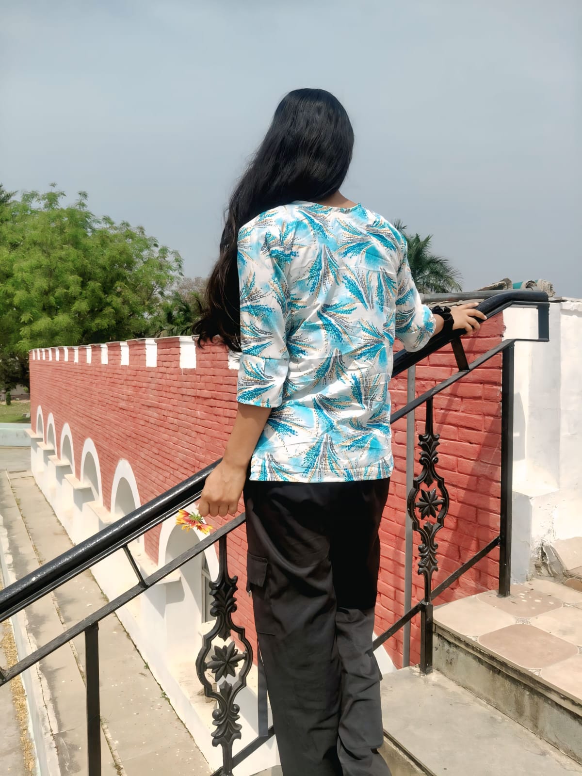 Sky Blue Floral Short Kurti